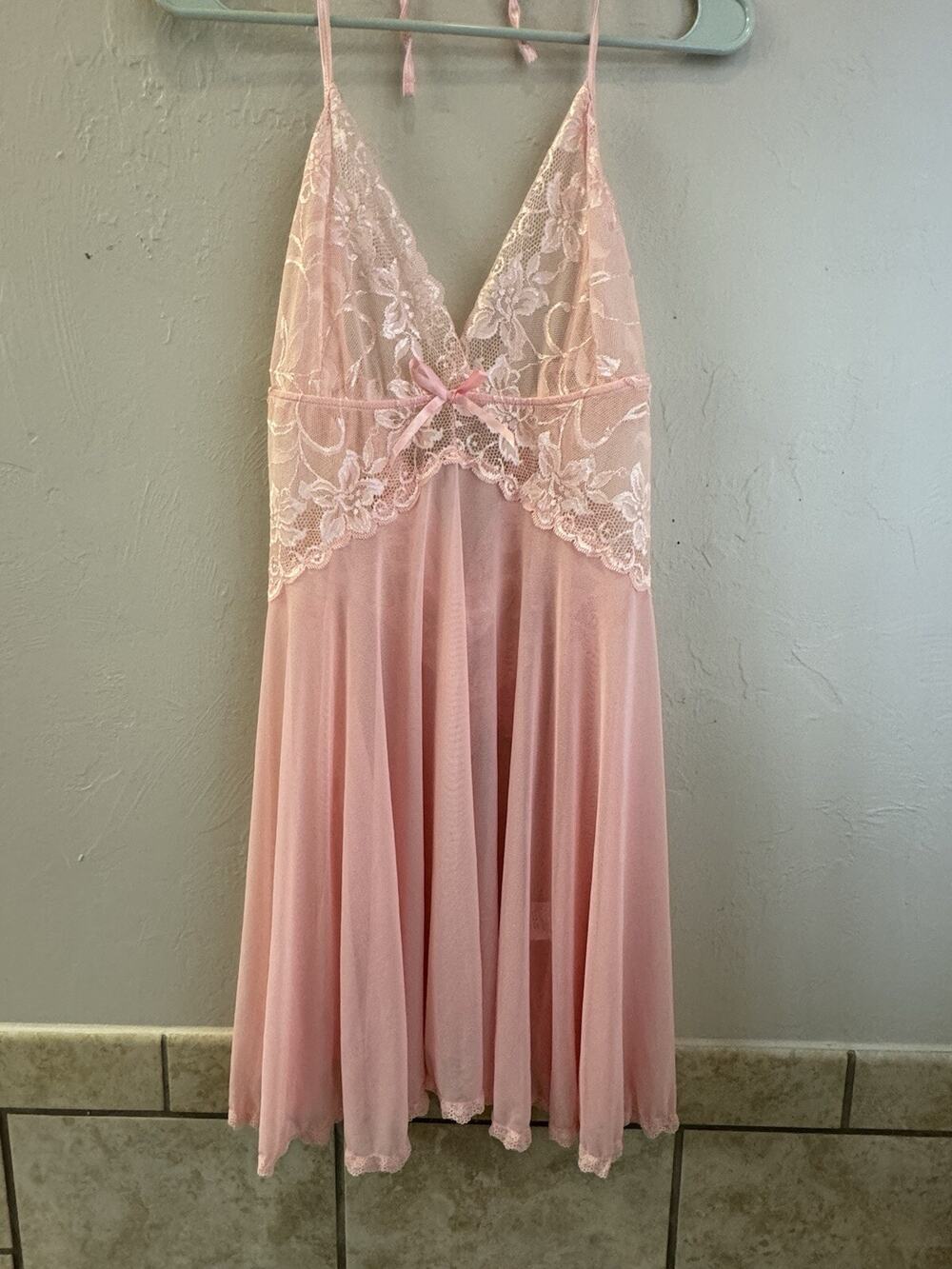 NWT Avidlove Women Lingerie Lace Babydoll Sleepwear Boudoir Halter Chemise Pink